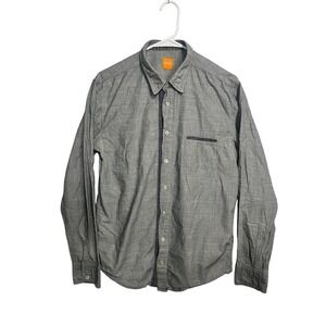Hugo Boss Orange Mens Grey Crosshatch Button Down Long Sleeve‎ Shirt Large